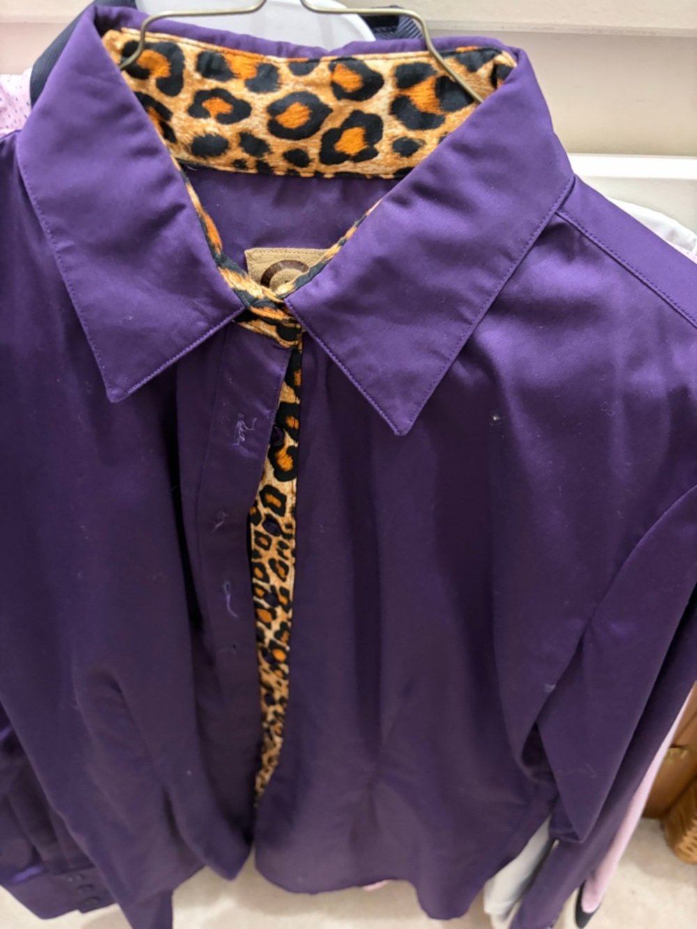 Purple Button-Front Shirt with Leopard Trim Accents